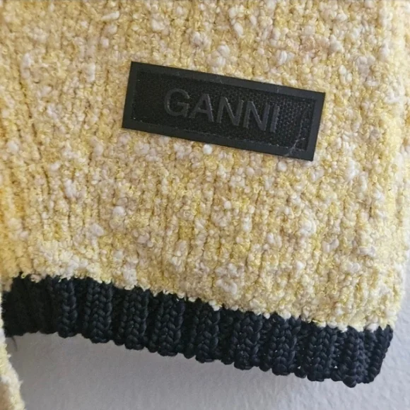Ganni Soft Yellow Asymmetric Boucle Button-Up Cardigan Sweater Women's Size Med - Picture 9 of 10